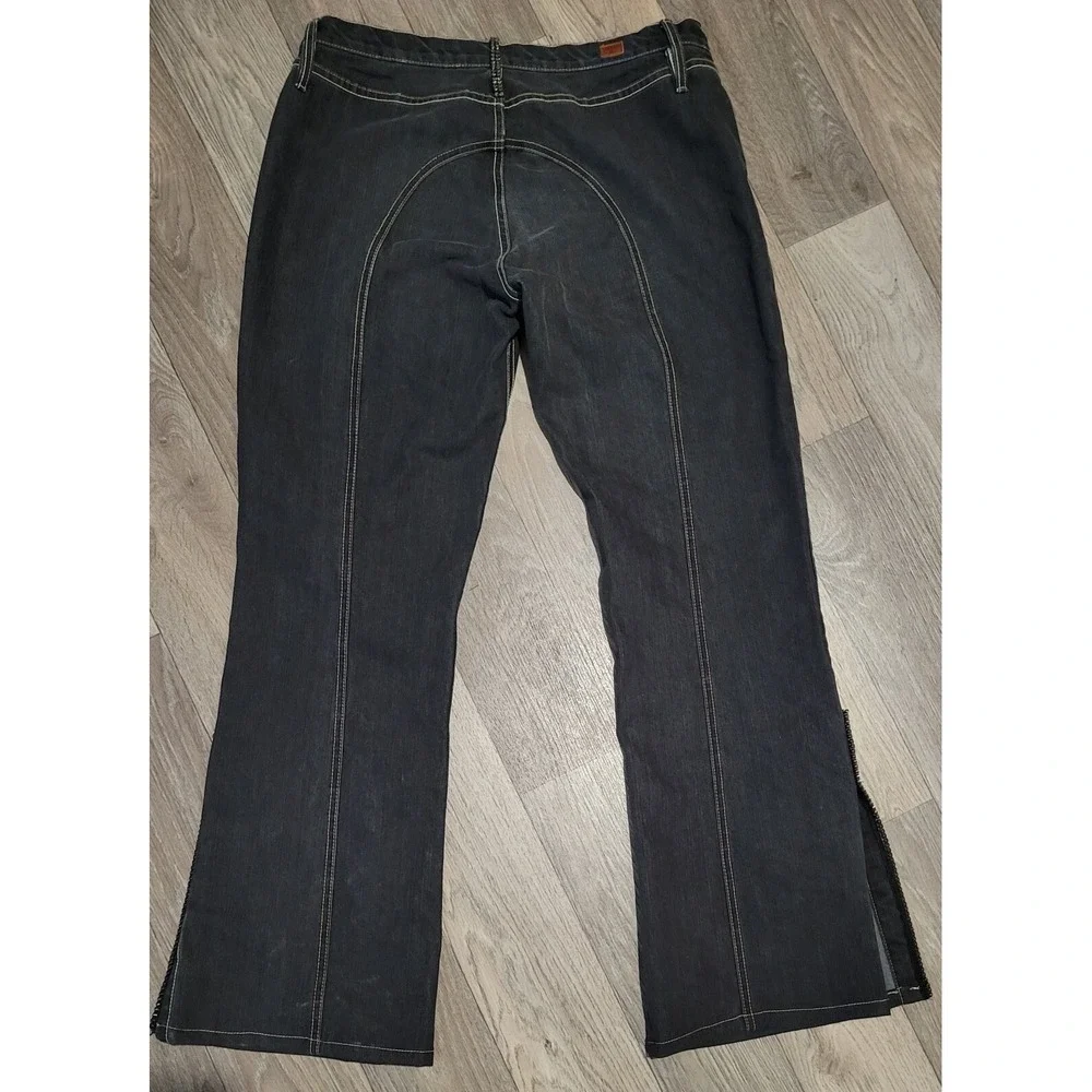 Women's Black Denim Rhinestone Accents Jeans-Size 32‎ Flare Leg Boho 70s